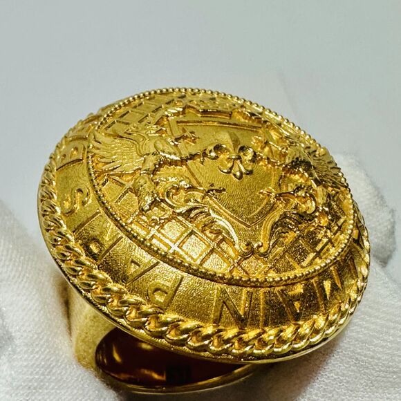 Balmain Antique Gold-Tone Brass Coin Ring Unisex Size M/ 7 NIB $595 - Picture 11 of 13